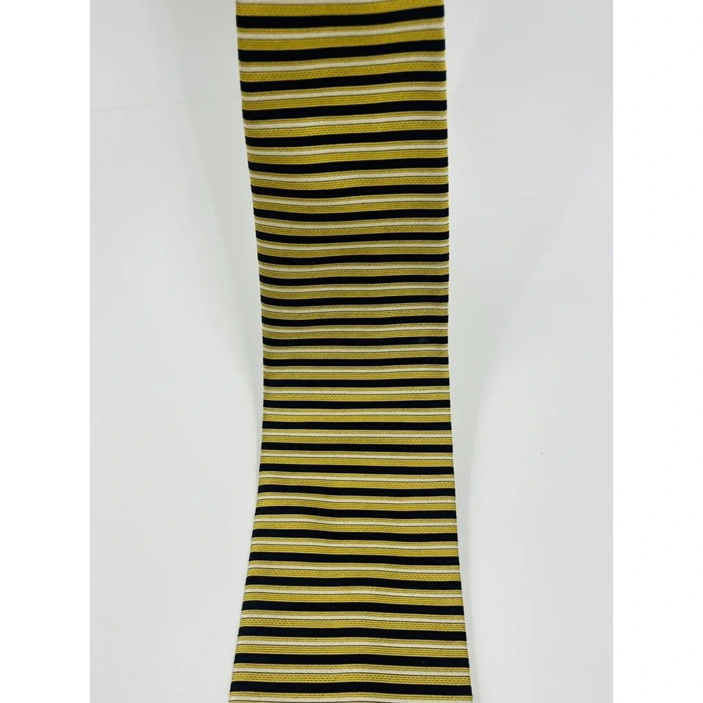 Bruno Piattelli Navy Blue Gold Silver Striped 100% Silk Necktie Classic